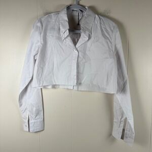 Rumored White Cropped Shirt‎ Long Sleeve Button Up Top Womens Size S NWT